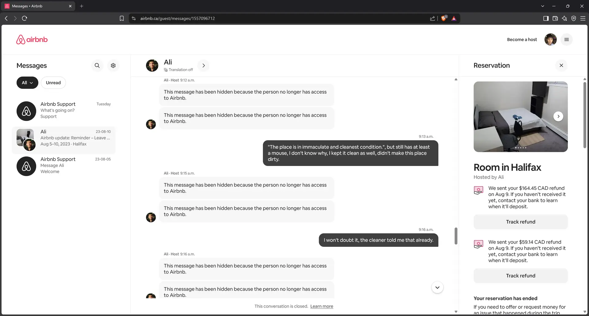 Airbnb mice host message denying mice issue
