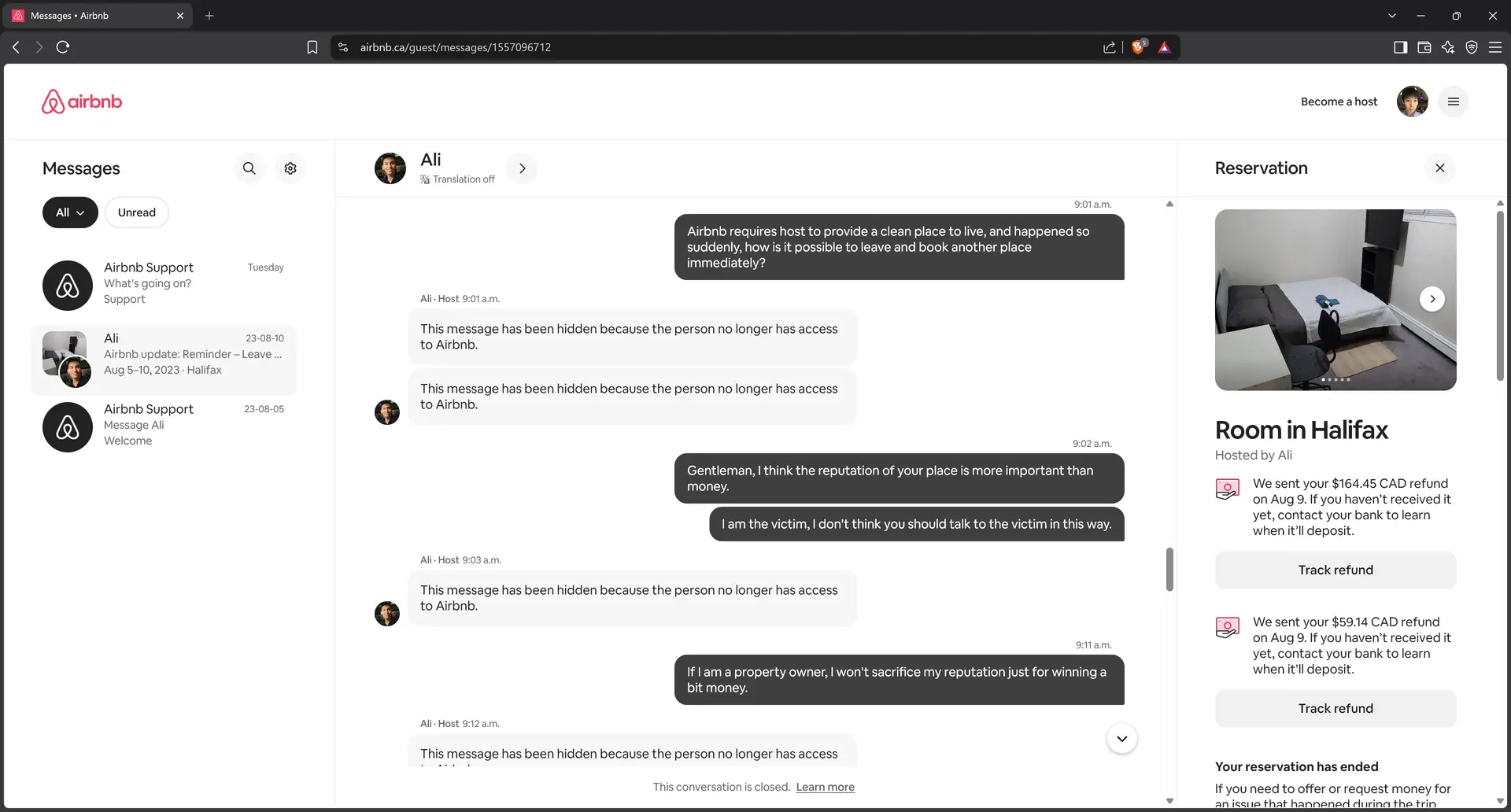 Airbnb mice host message refused to refund the guest
