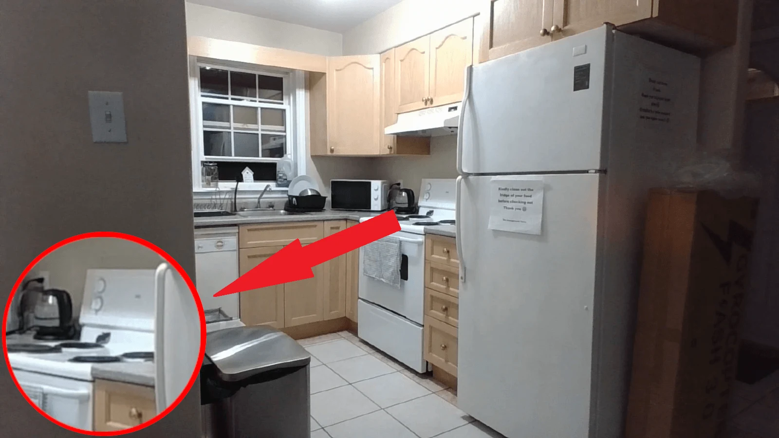 A mouse crawling on the stovetop in Airbnb listing kitchen