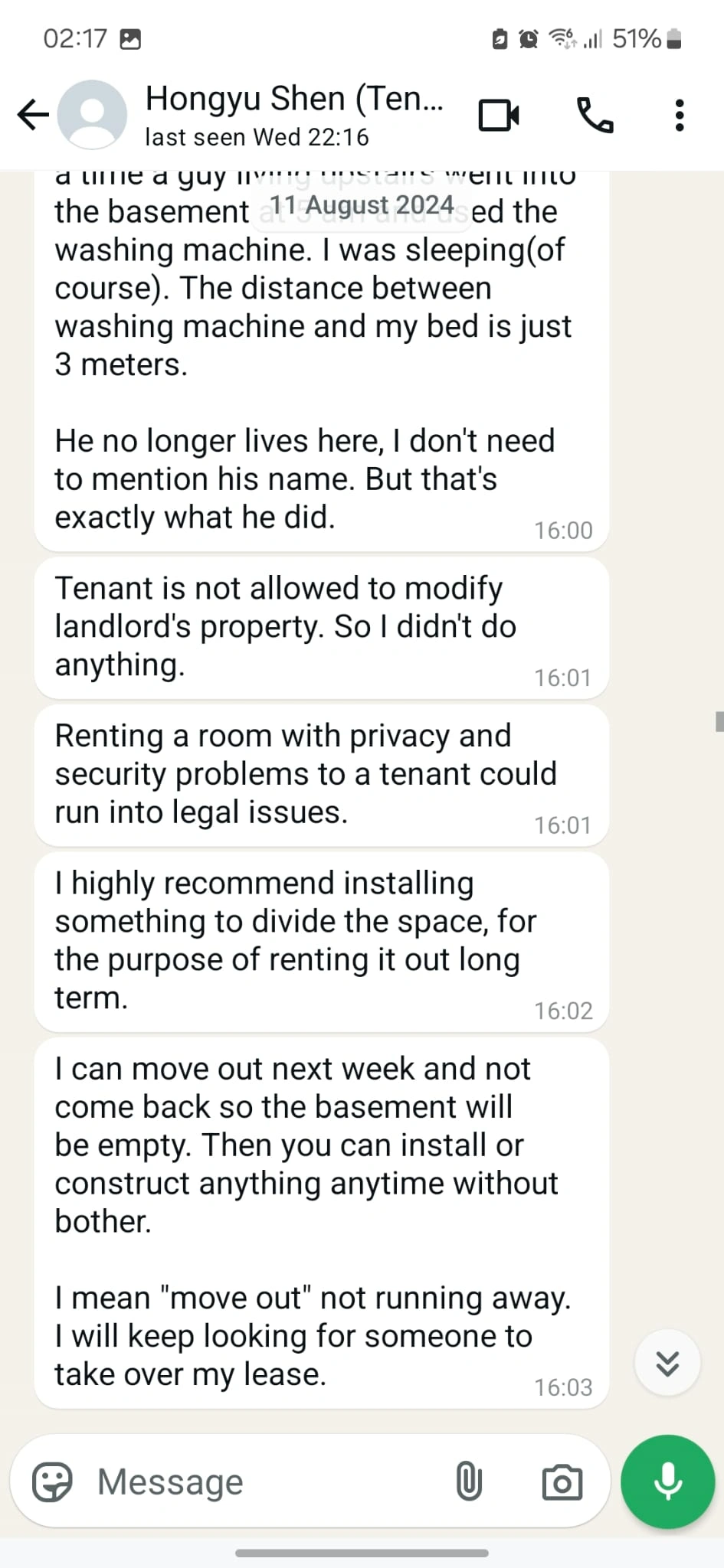 Small Claims Court landlord evidence: conversation showing tenant suggesting solutions