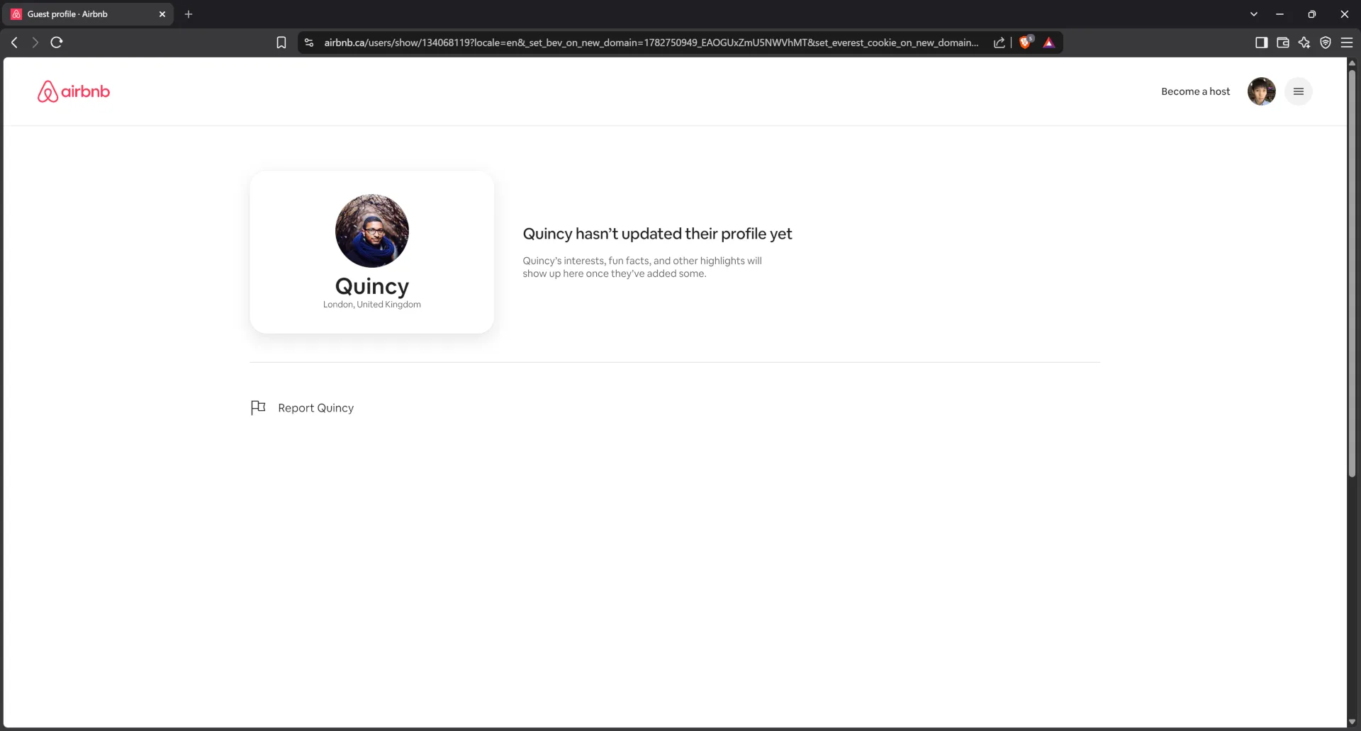 Airbnb profile for manager Quincy