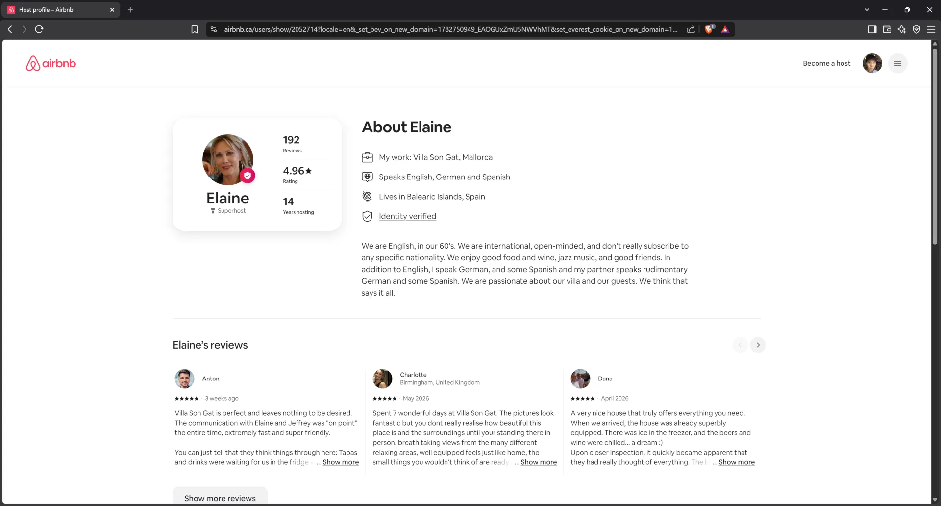 Airbnb profile for host Elaine701