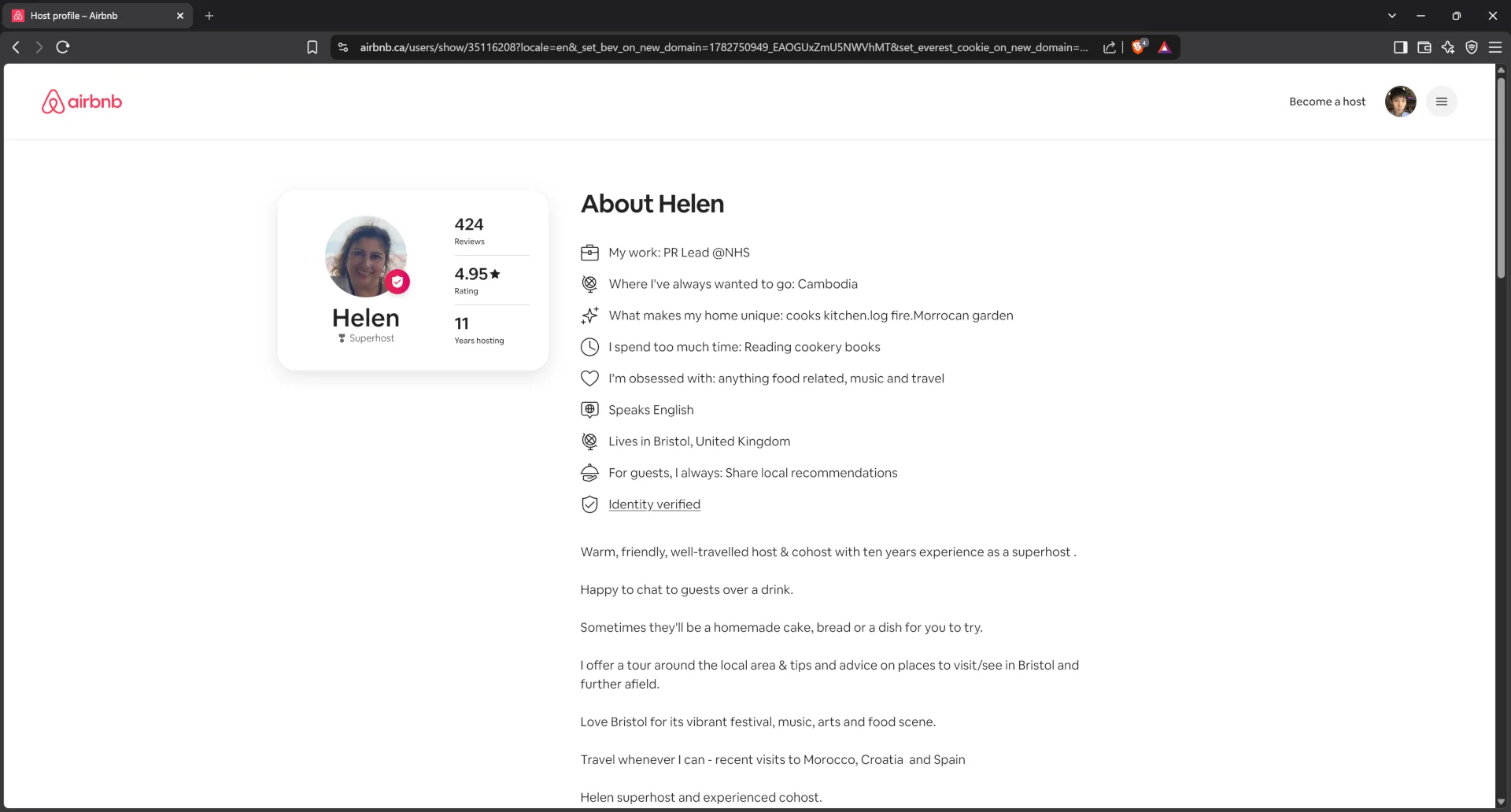 Airbnb profile for host Helen3