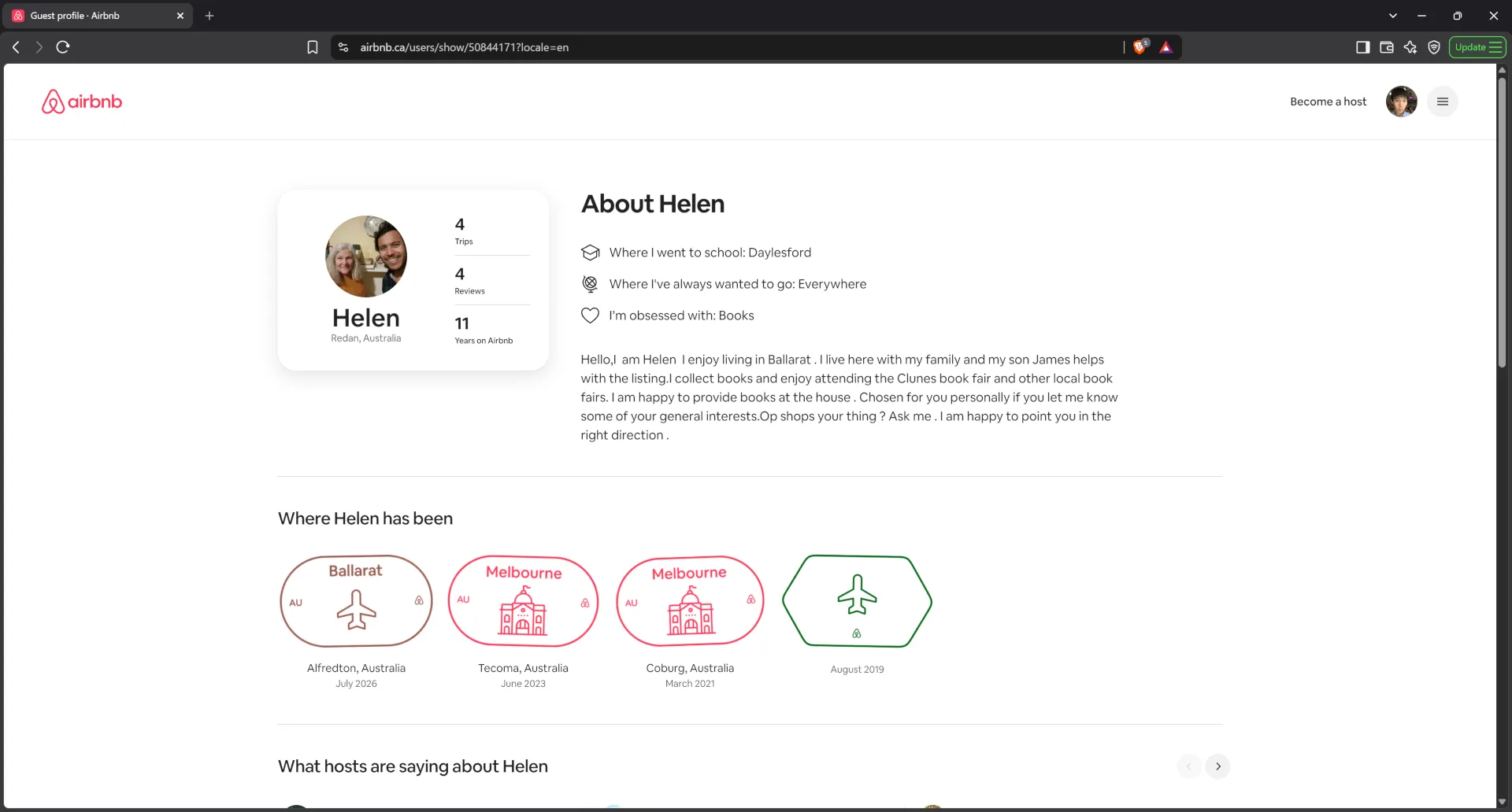 Airbnb profile for host Helen744