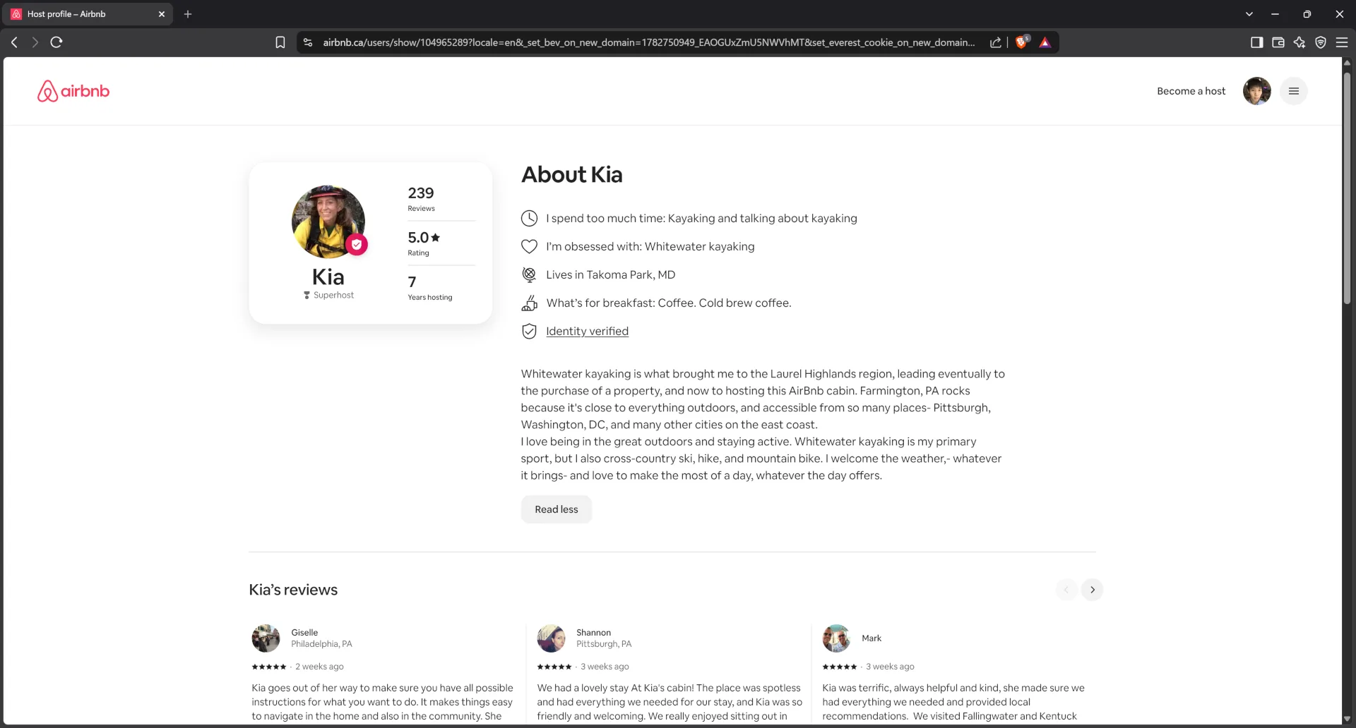 Airbnb profile for host Kia272