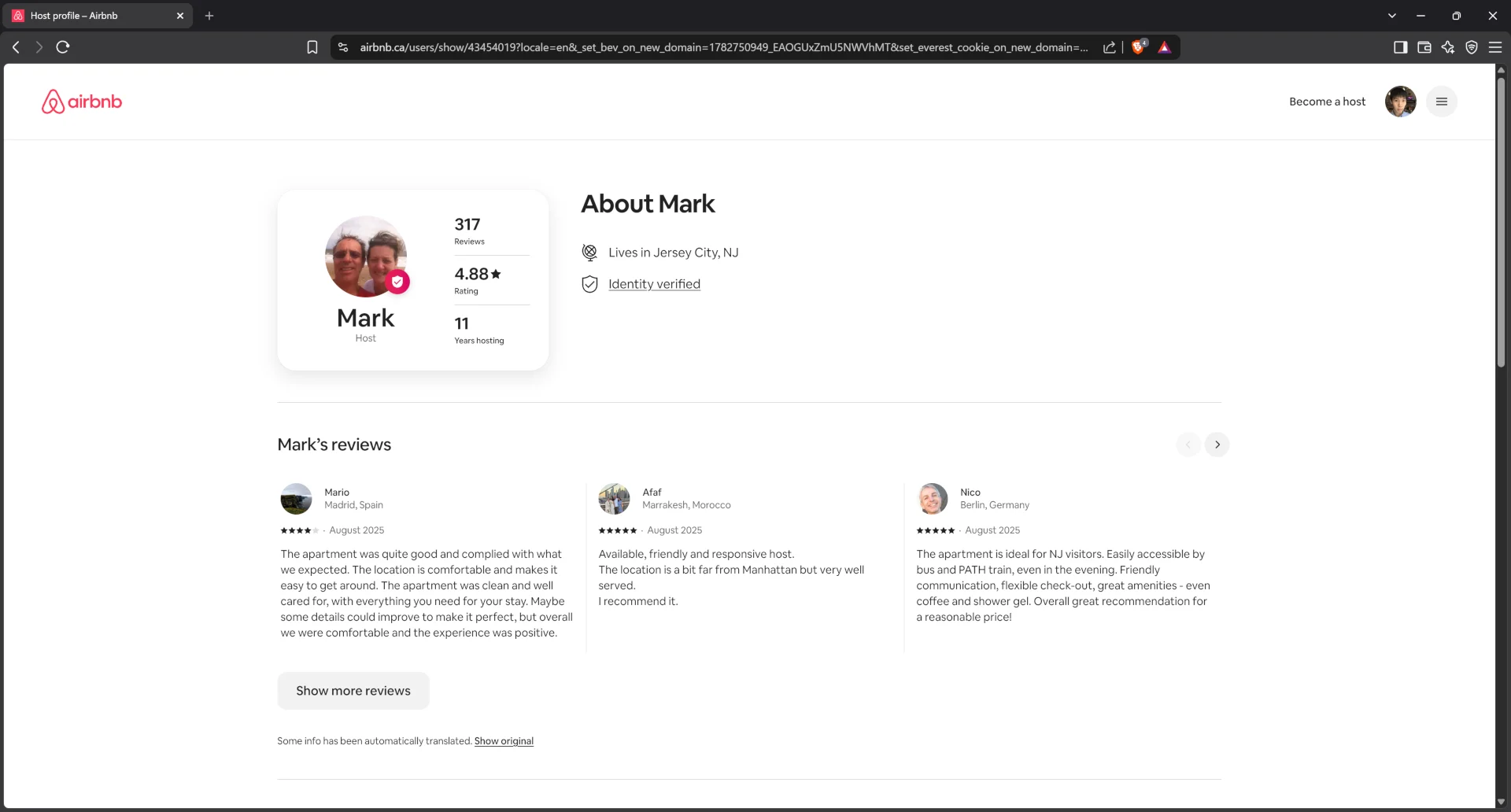 Airbnb profile for host Mark116