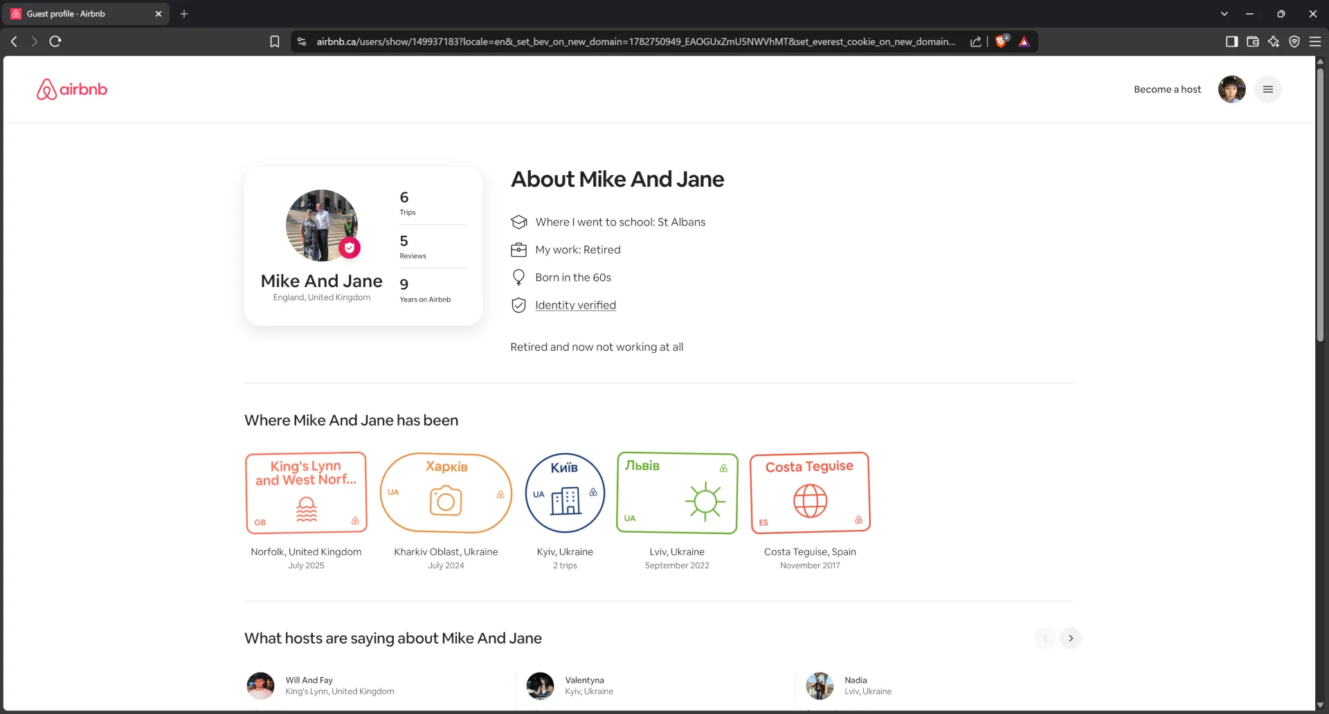 Airbnb profile for host Mike-And-Jane0