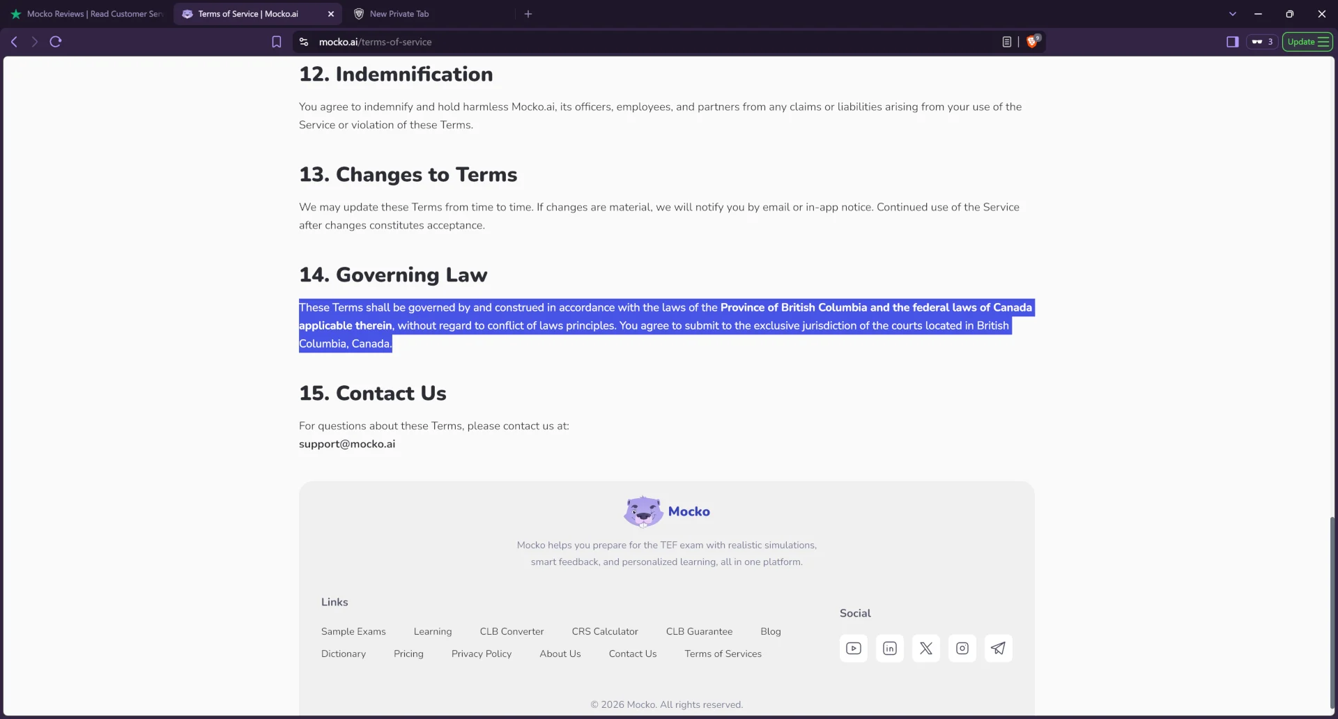 Mocko terms of service after