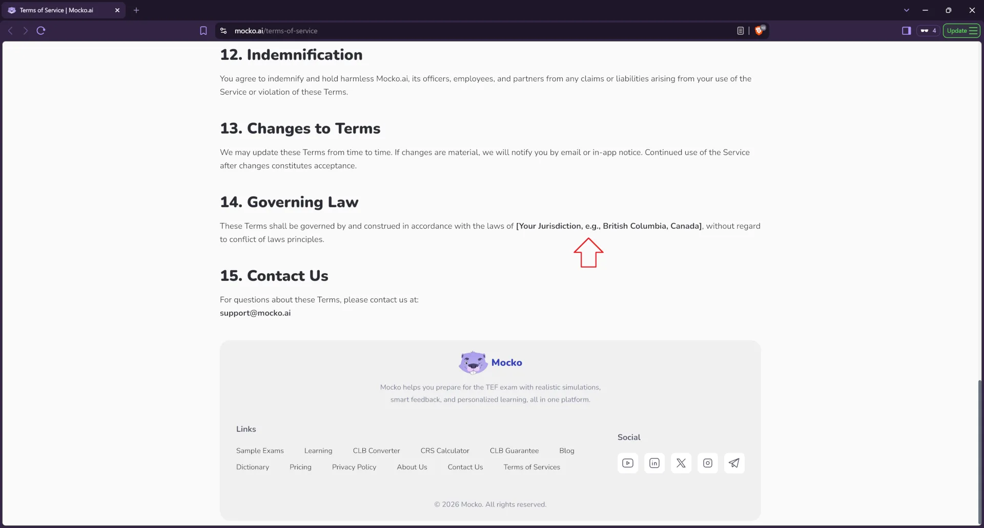 Mocko terms of service before