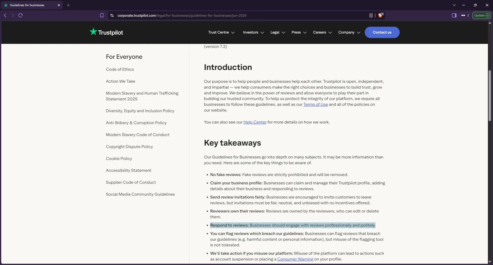 Trustpilot guidelines for businesses