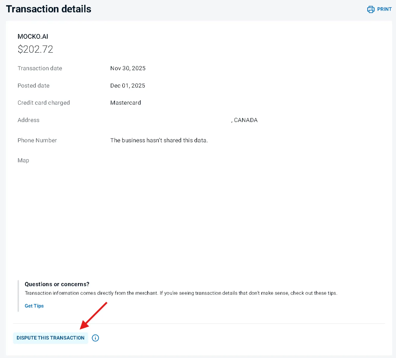 BMO chargeback of Mocko transaction