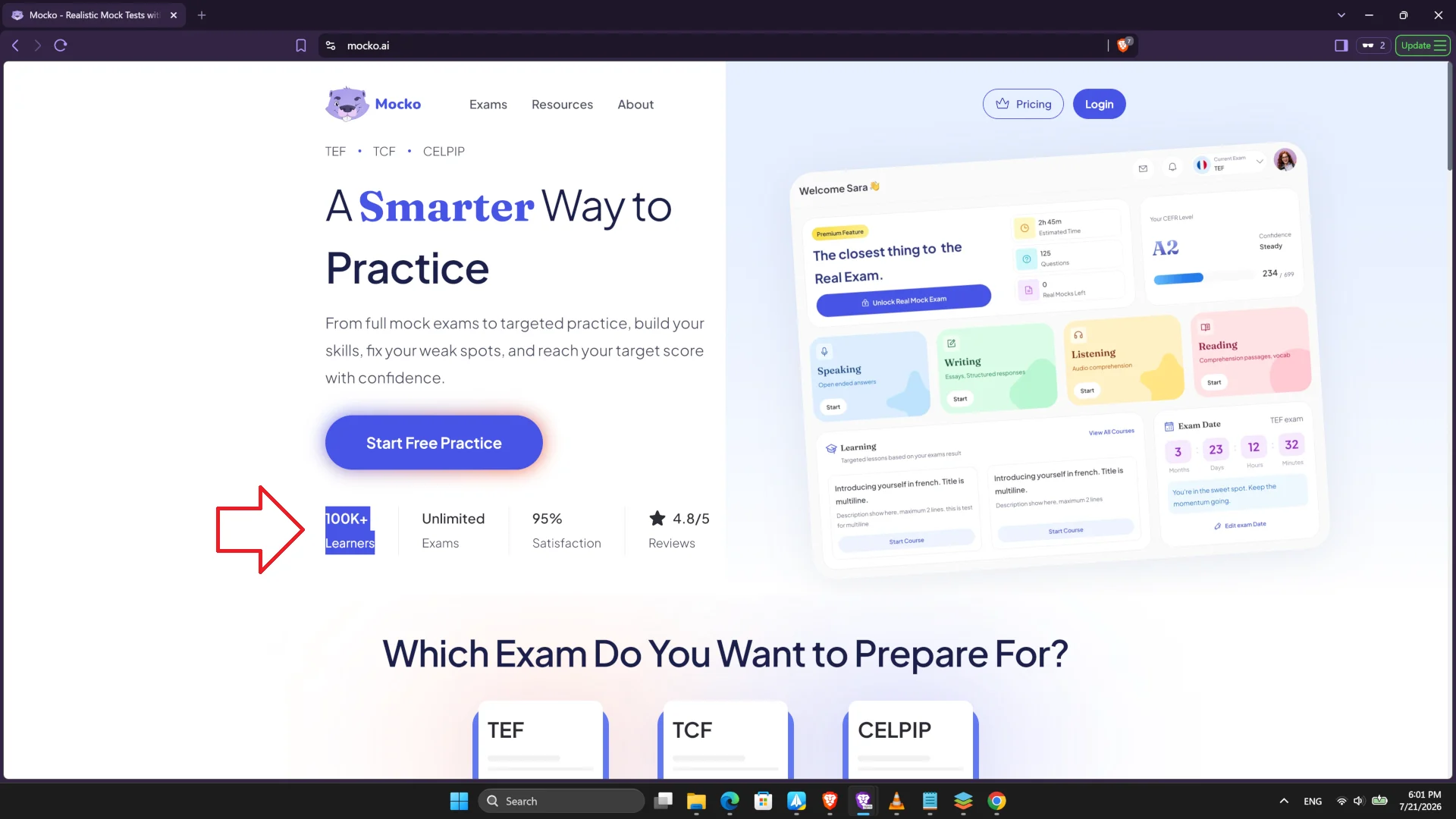 Mocko website showed 100k+ learners now