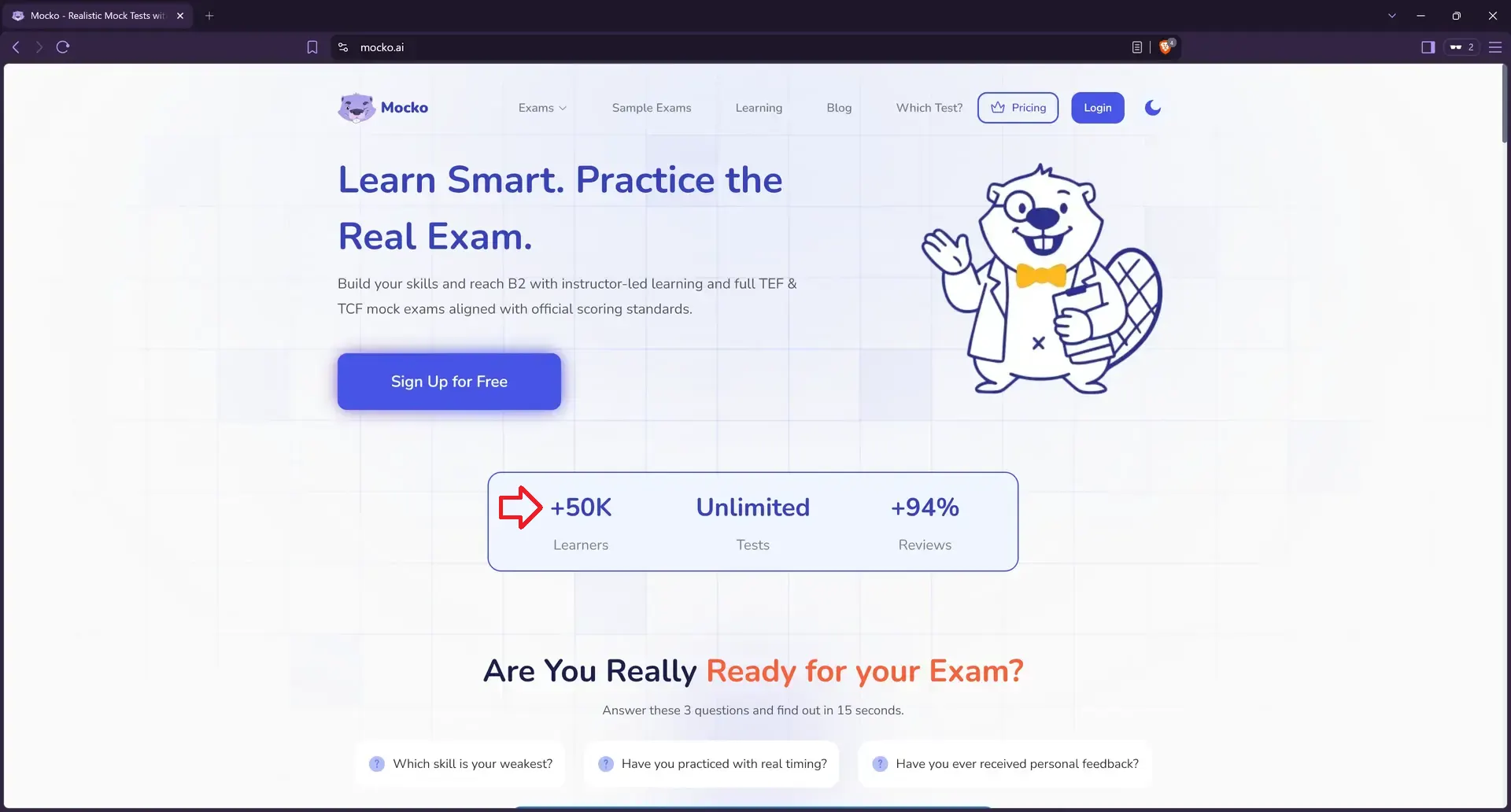 Mocko website showed 50k+ learners before
