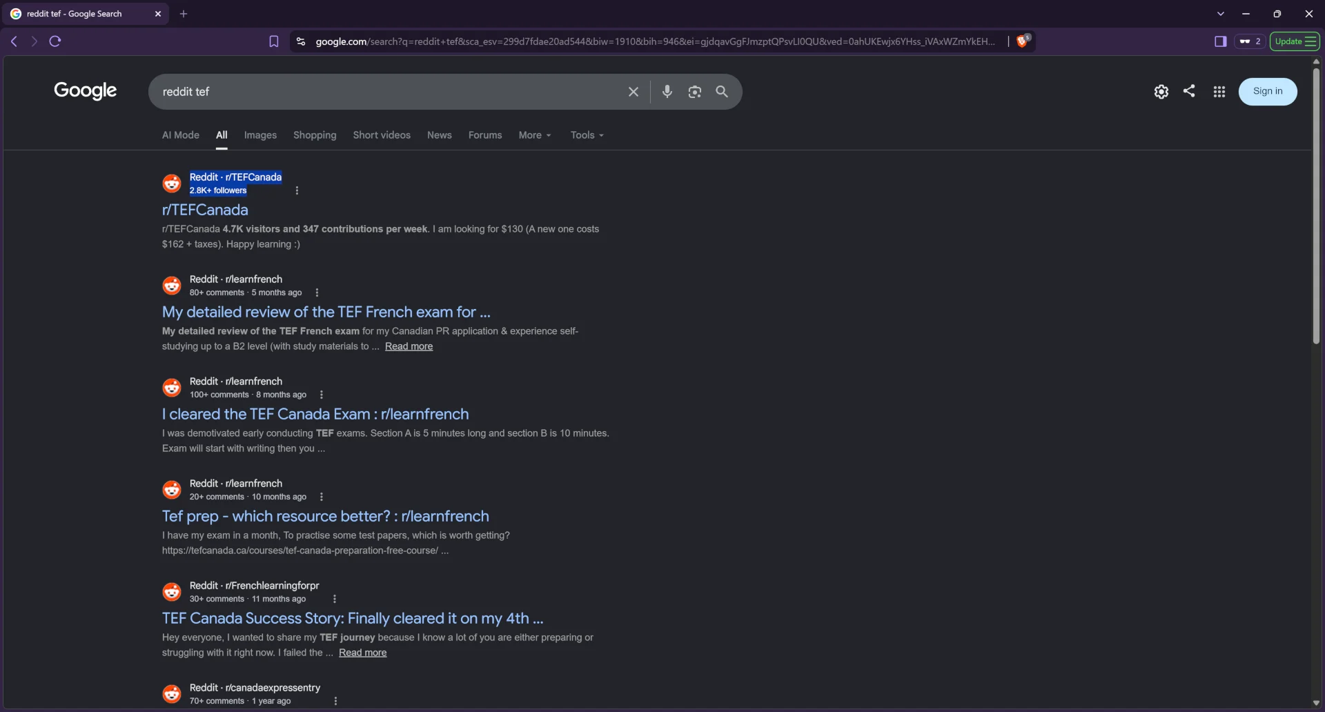 Subreddit for TEFCanada