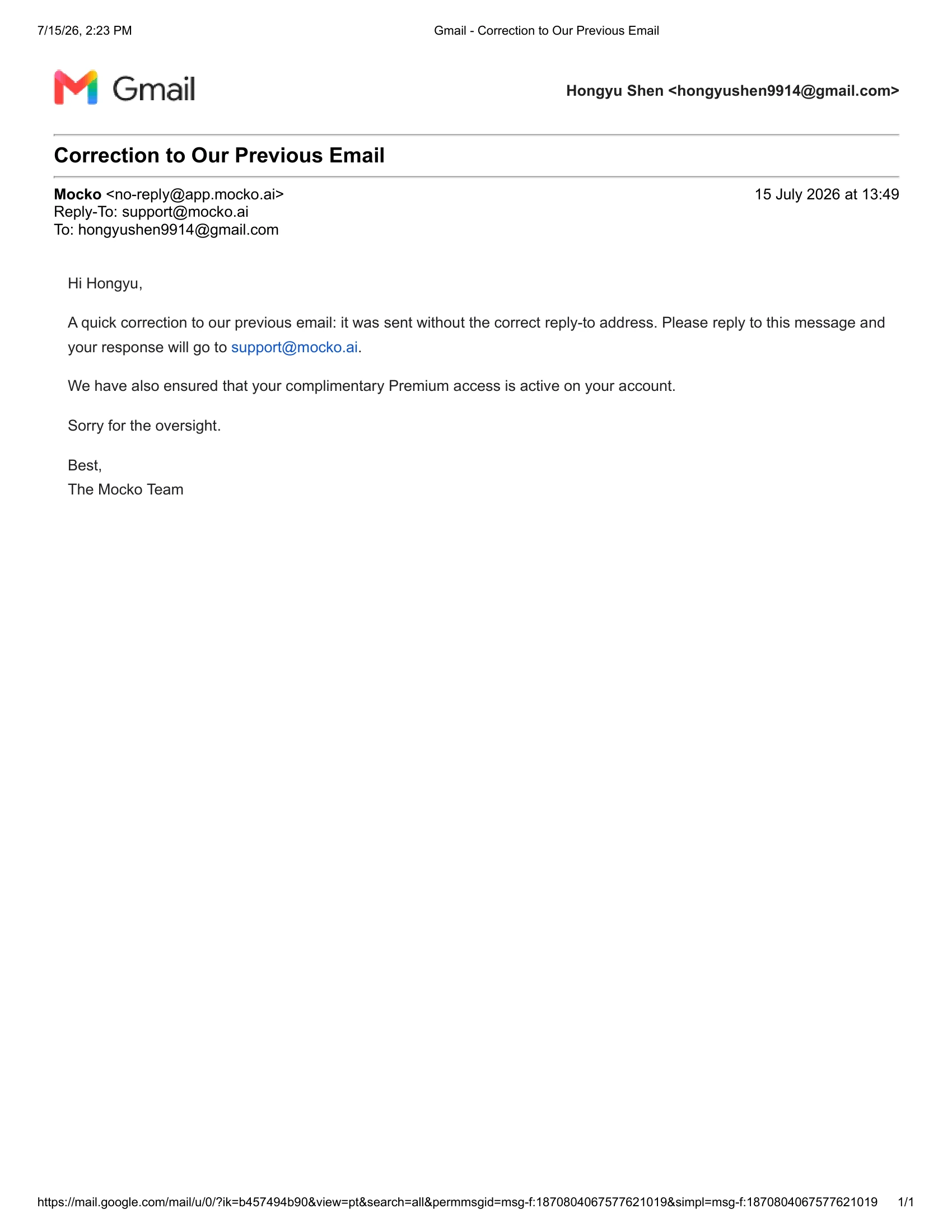 Mocko third incentive email to a user for improving Trustpilot rating