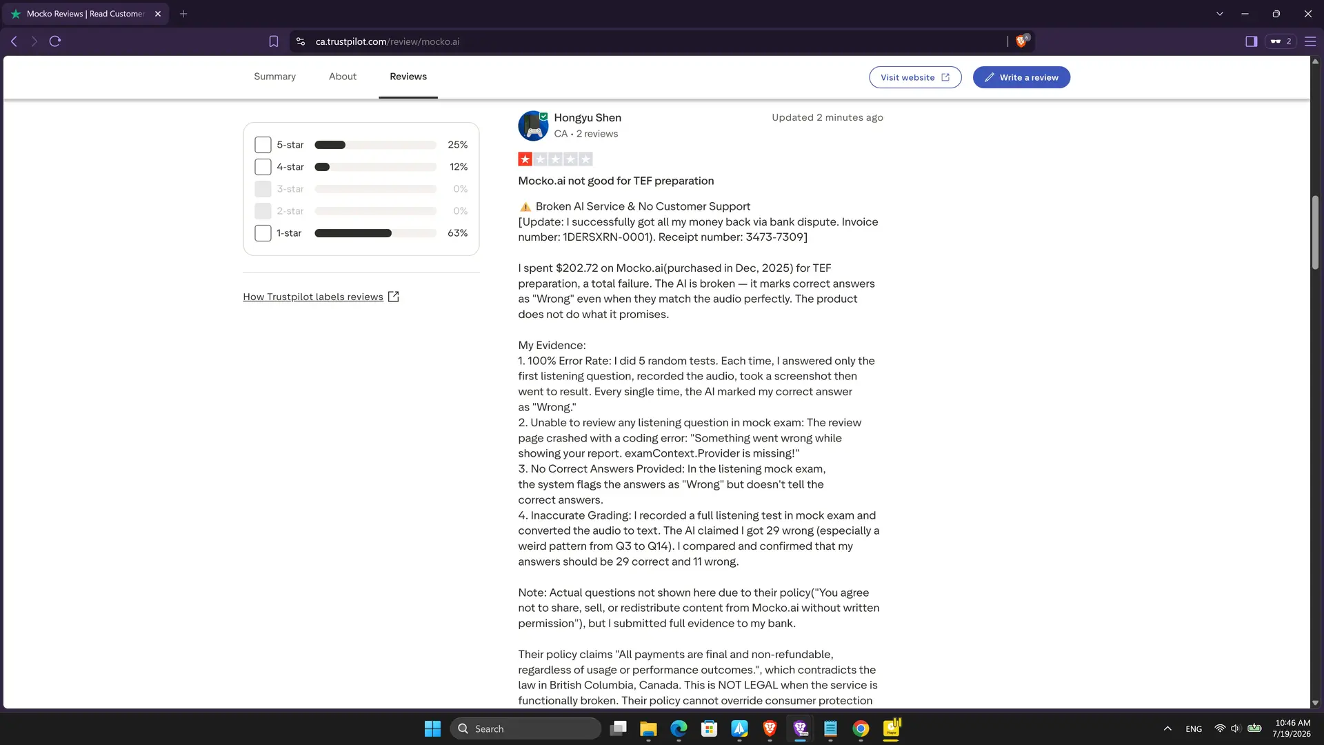 User updated the review of Mocko.ai on Trustpilot