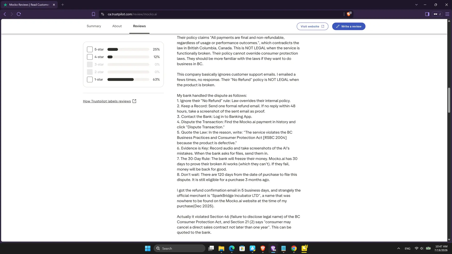 User added more detail of the review on Trustpilot