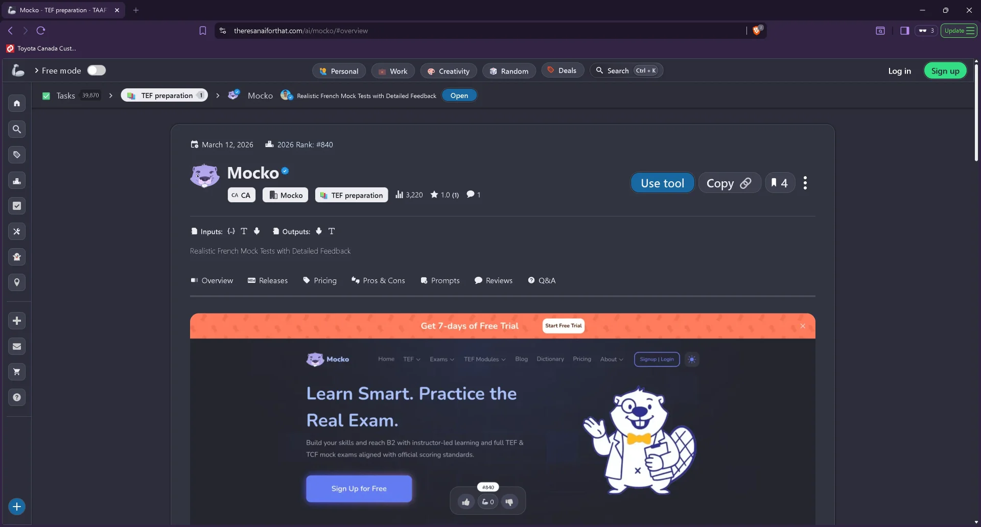 Website 'There's An AI For That' for Mocko