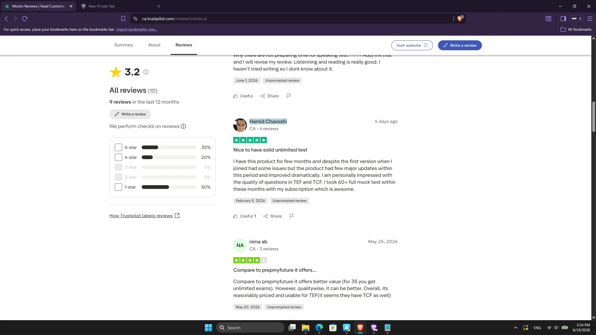 Mocko CEO Ken Sugimoto (Hamid Chavoshi) posted self-review on Trustpilot
