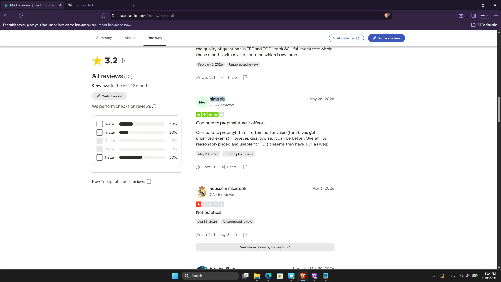 Mocko co-founder Nima Ab posted self-review on trustpilot