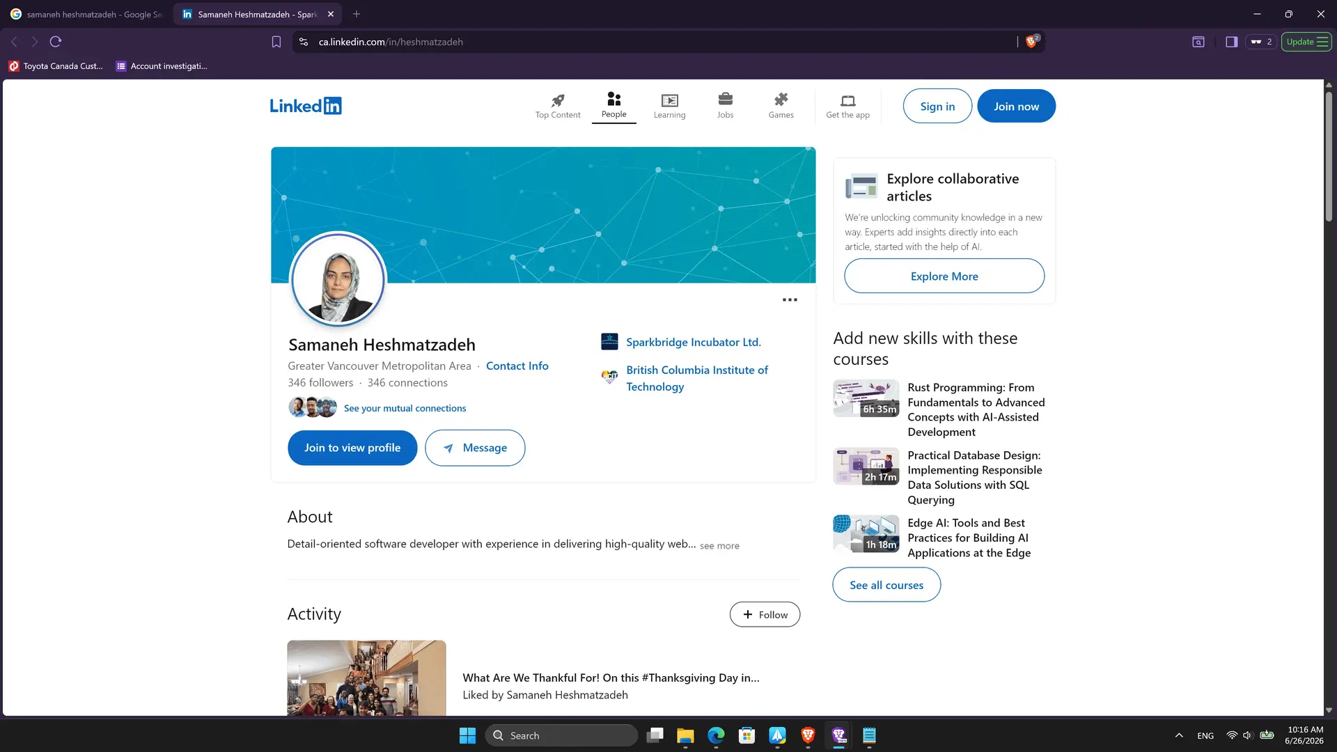 Linkedin profile of Mocko employee Samaneh Heshmatzadeh