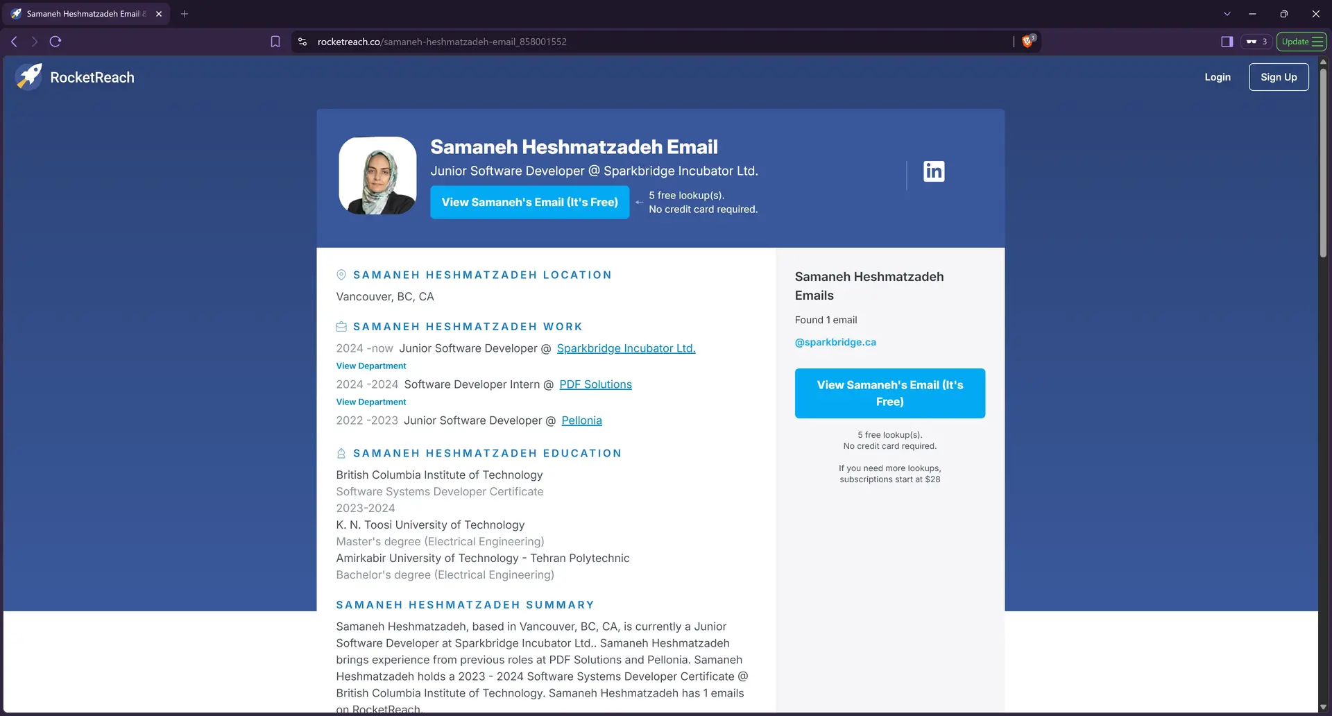 Website RocketReach for Mocko employee Samaneh Heshmatzadeh